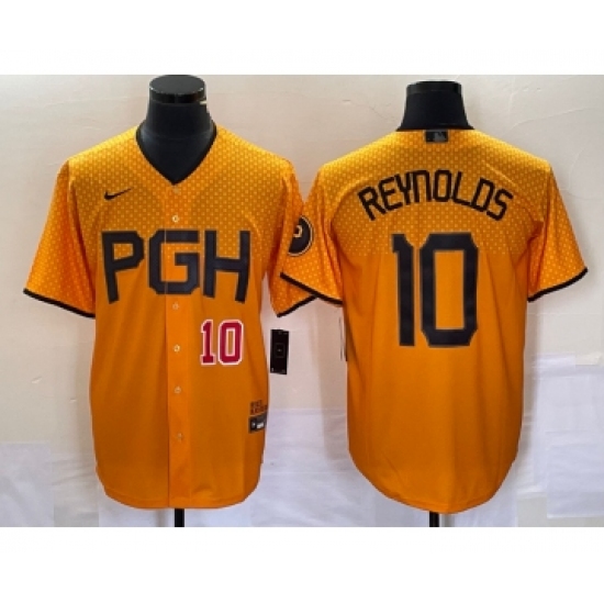Men's Nike Pittsburgh Pirates #10 Bryan Reynolds Number Gold 2023 City Connect Stitched Jersey - Ujersey
