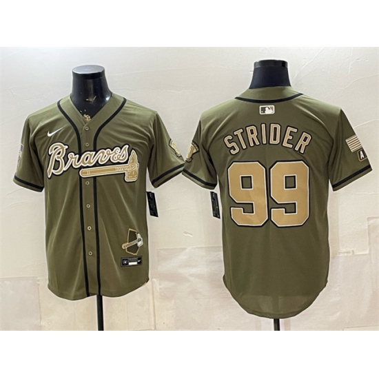 Men's Atlanta Braves #99 Spencer Strider Olive 2026 Armed Forces Day Stitched Baseball Jersey
