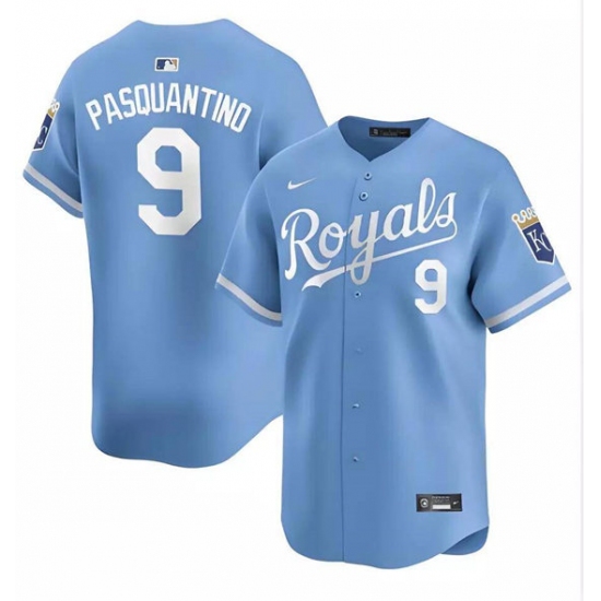 Men's Kansas City Royals #9 Vinnie Pasquantino Light Blue Alternate Limited Stitched Baseball Jersey - Ujersey