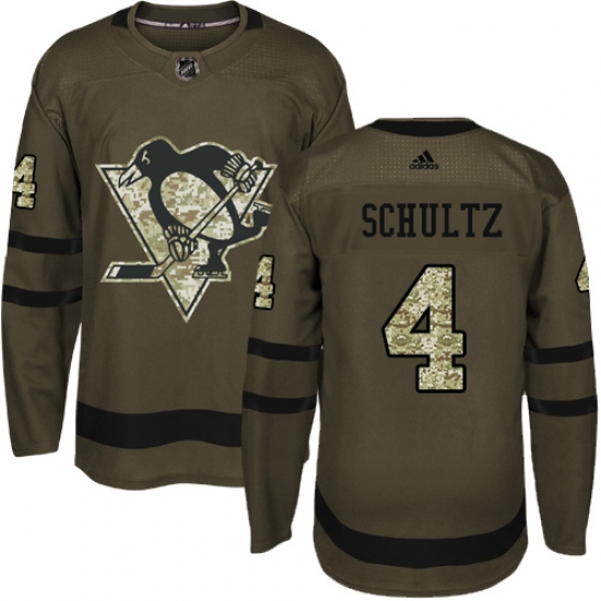 Youth Reebok Pittsburgh Penguins #4 Justin Schultz Authentic Green Salute to Service NHL Jersey - Ujersey
