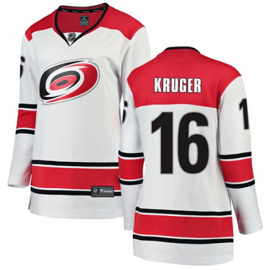 Women's Carolina Hurricanes #16 Marcus Kruger Authentic White Away Fanatics Branded Breakaway NHL Jersey - Ujersey