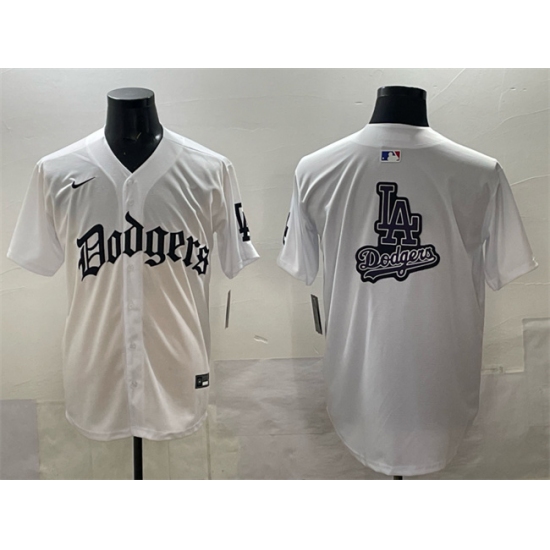 Men's Los Angeles Dodgers Team Big Logo White 2025 LA Gothic Style Vapor Premier Limited Stitched Baseball Jersey - Ujersey
