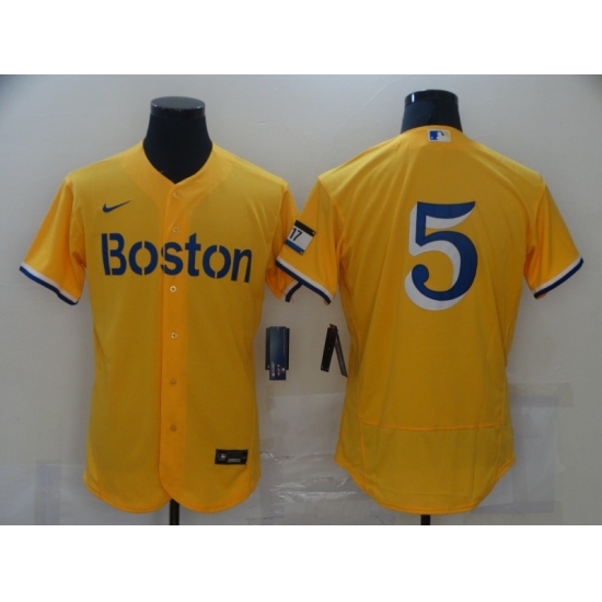 Men's Boston Red Sox #5 Enrique Hernandez Nike Gold-Light Blue 2021 City Connect Jersey - Ujersey