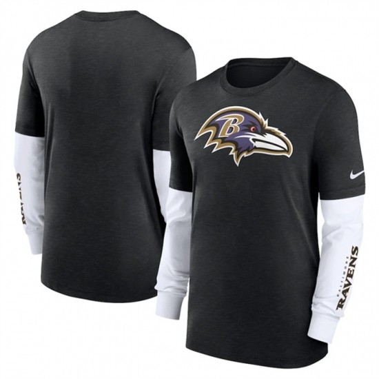Men's Baltimore Ravens Heather Black Slub Fashion Long Sleeve T Shirt - Ujersey