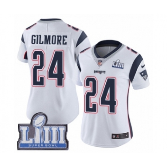 Women's Nike New England Patriots #24 Stephon Gilmore White Vapor Untouchable Limited Player Super Bowl LIII Bound NFL Jersey - Ujersey