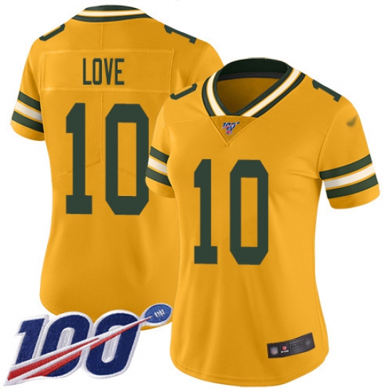 Women's Green Bay Packers #10 Jordan Love Green Team Color Stitched NFL Vapor Untouchable Limited Jersey - Ujersey