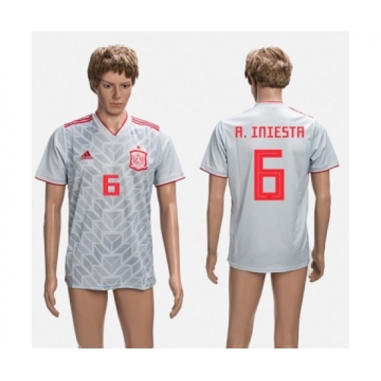 Spain #6 A.Iniesta Grey Training Soccer Country Jersey