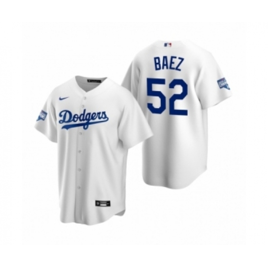 Men's Los Angeles Dodgers #52 Pedro Baez White 2020 World Series Champions Replica Jersey - Ujersey