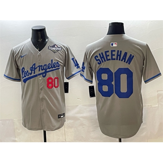 Men's Los Angeles Dodgers #80 Emmet Sheehan Grey 2025 World Series Limited Stitched Baseball Jersey - Ujersey