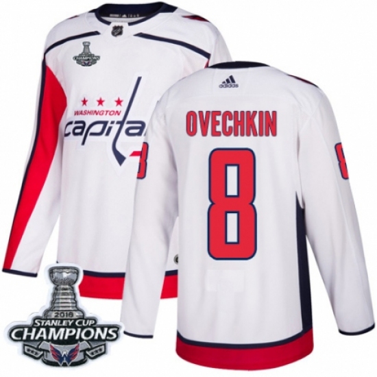 Men's Adidas Washington Capitals #8 Alex Ovechkin Authentic White Away 2018 Stanley Cup Final Champions NHL Jersey - Ujersey