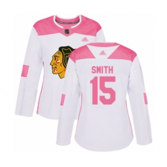 Women's Chicago Blackhawks #15 Zack Smith Authentic White Pink Fashion Hockey Jersey - Ujersey