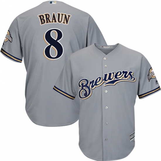 Men's Majestic Milwaukee Brewers #8 Ryan Braun Replica Grey Road Cool Base MLB Jersey - Ujersey
