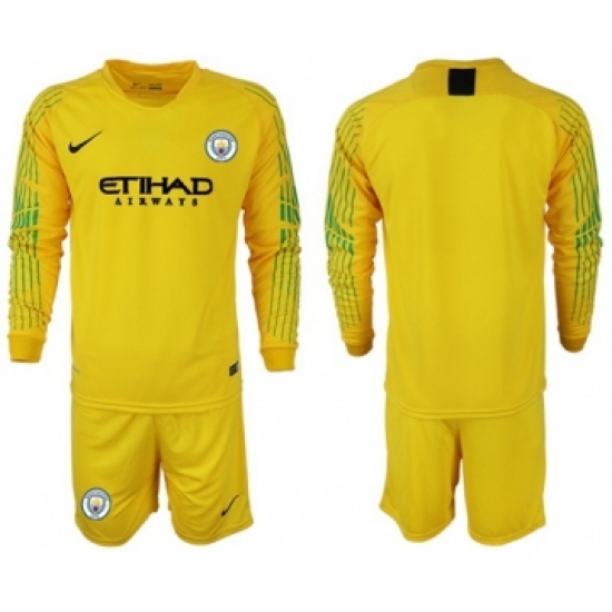 Manchester City Blank Yellow Goalkeeper Long Sleeves Soccer Club Jersey