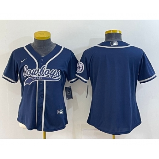 Women's Dallas Cowboys Blank Navy With Patch Cool Base Stitched Baseball Jersey - Ujersey