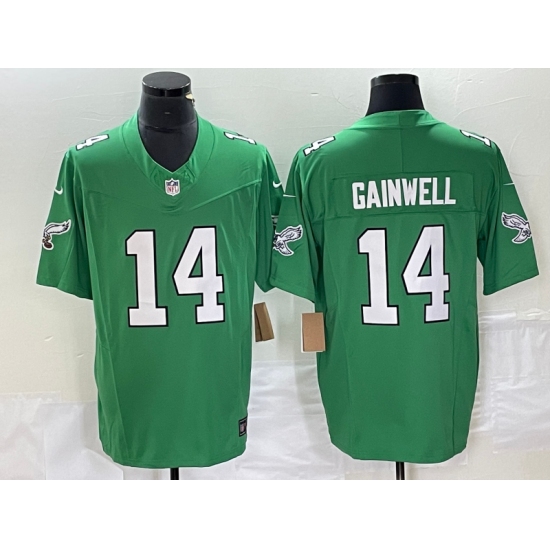Men's Nike Philadelphia Eagles #14 Kenneth Gainwell Green 2023 F.U.S.E. Vapor Limited Throwback Stitched Football Jersey - Ujersey