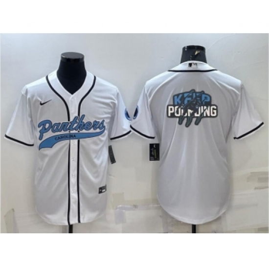 Men's Carolina Panthers White Team Big Logo With Patch Cool Base Stitched Baseball Jersey - Ujersey