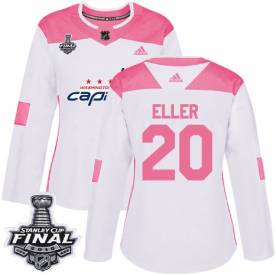 Women's Adidas Washington Capitals #20 Lars Eller Authentic White/Pink Fashion 2018 Stanley Cup Final NHL Jersey - Ujersey