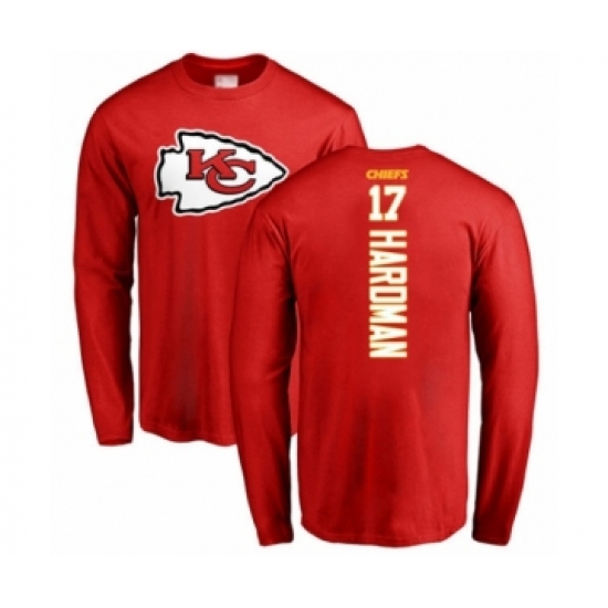 Football Kansas City Chiefs #17 Mecole Hardman Red Backer Long Sleeve T-Shirt - Ujersey