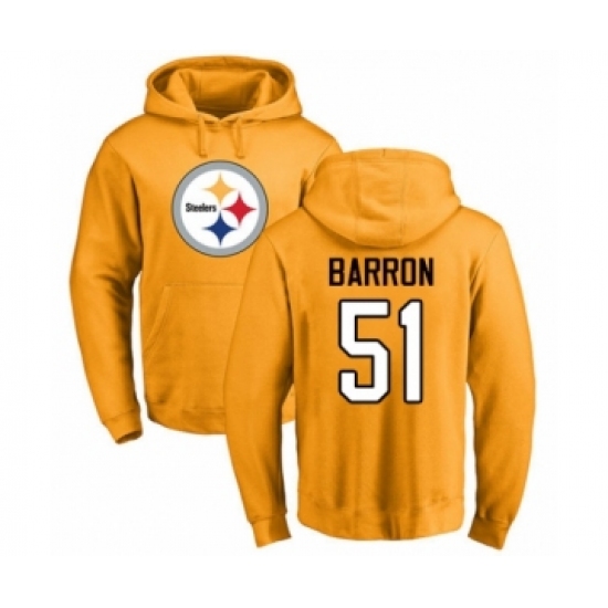 Pittsburgh Steelers #51 Mark Barron Gold Name & Number Logo Pullover Hoodie - Ujersey