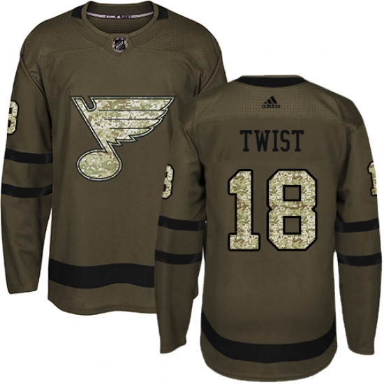 Men's Adidas St. Louis Blues #18 Tony Twist Authentic Green Salute to Service NHL Jersey - Ujersey