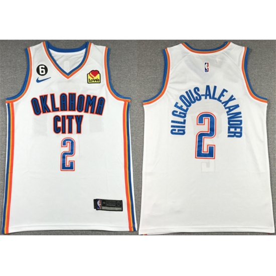 Men's Oklahoma City Thunder #2 Shai Gilgeous-Alexander White With NO.6 Stitched Basketball Jersey - Ujersey