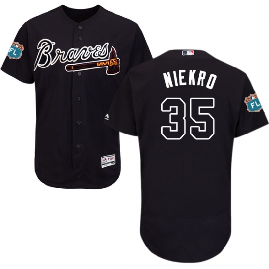 Men's Majestic Atlanta Braves #35 Phil Niekro Navy Blue Alternate Flex Base Authentic Collection MLB Jersey - Ujersey