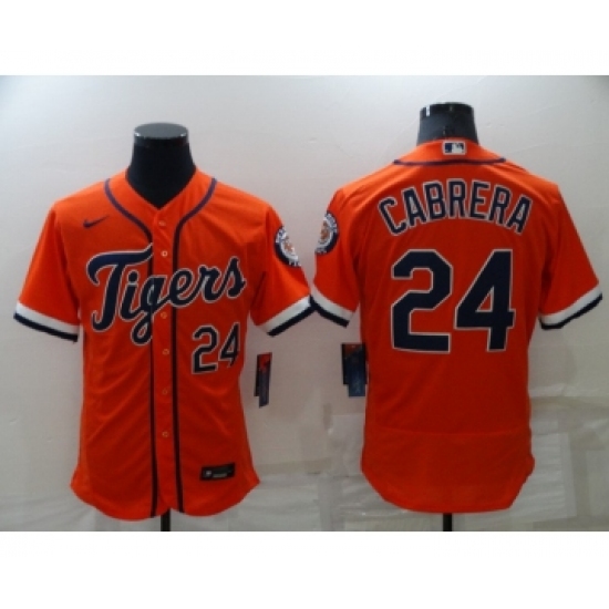 Men's Detroit Tigers #24 Miguel Cabrera Orange Stitched MLB Flex Base Nike Jersey - Ujersey
