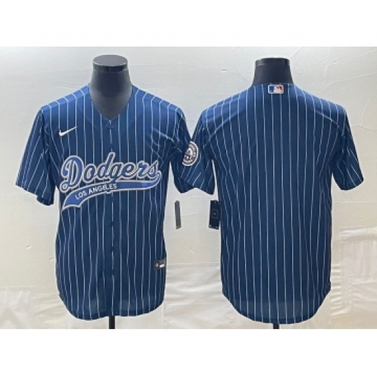 Men's Los Angeles Dodgers Blue Pinstripe Blank Cool Base Stitched Baseball Jerseys - Ujersey