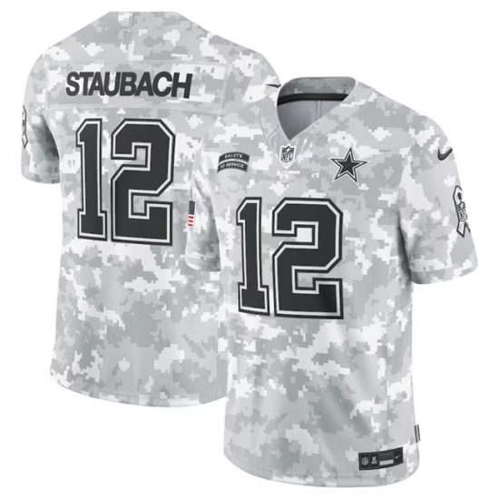 Men's Dallas Cowboys #12 Roger Staubach 2024 Arctic Camo Salute To Service Limited Stitched Football Jersey - Ujersey