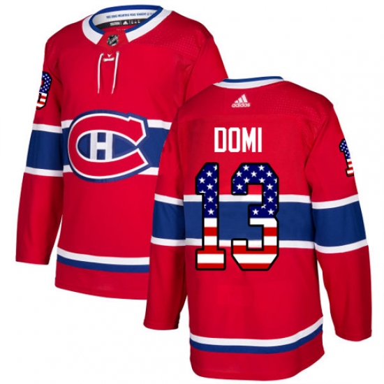 Men's Adidas Montreal Canadiens #13 Max Domi Authentic Red USA Flag Fashion NHL Jersey - Ujersey