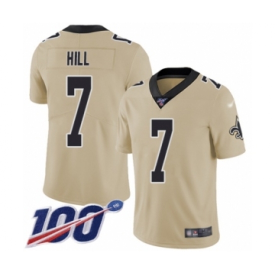 Youth New Orleans Saints #7 Taysom Hill Limited Gold Inverted Legend 100th Season Football Jersey - Ujersey