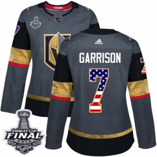 Women's Adidas Vegas Golden Knights #7 Jason Garrison Authentic Gray USA Flag Fashion 2018 Stanley Cup Final NHL Jersey - Ujersey