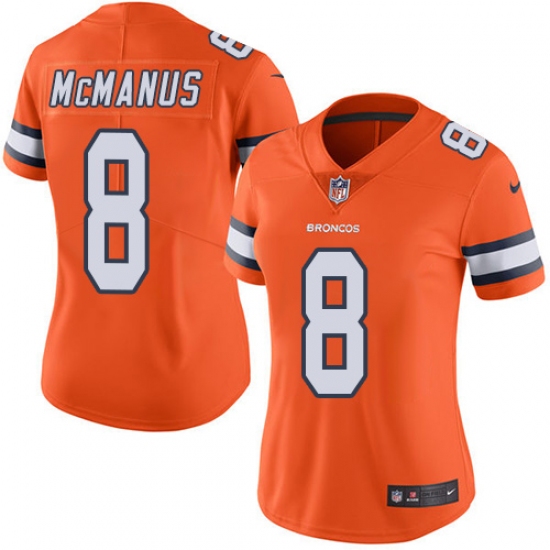 Women's Nike Denver Broncos #8 Brandon McManus Limited Orange Rush Vapor Untouchable NFL Jersey - Ujersey