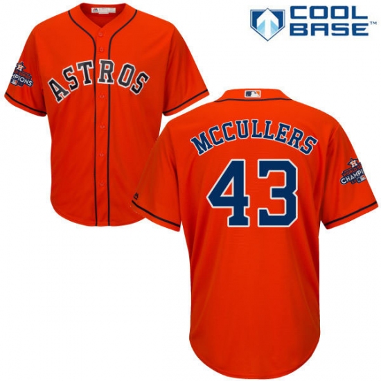 Youth Majestic Houston Astros #43 Lance McCullers Authentic Orange Alternate 2017 World Series Champions Cool Base MLB Jersey - Ujersey