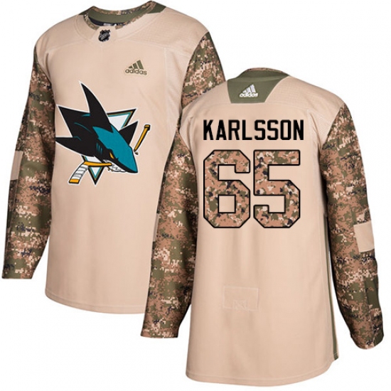 Men's Adidas San Jose Sharks #65 Erik Karlsson Authentic Camo Veterans Day Practice NHL Jersey - Ujersey