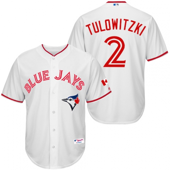 Men's Majestic Toronto Blue Jays #2 Troy Tulowitzki Replica White 2015 Canada Day MLB Jersey