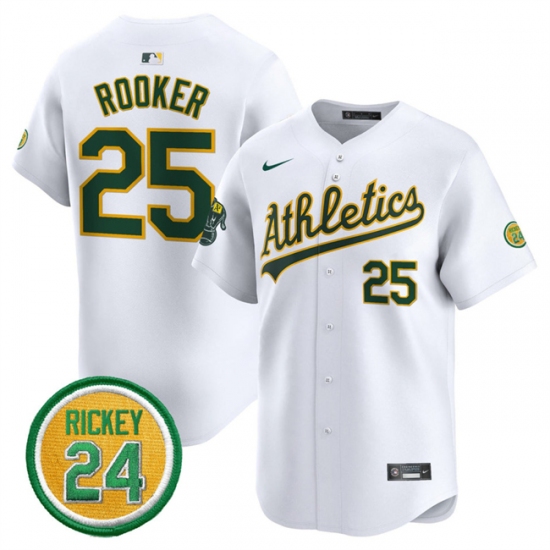 Men's Oakland Athletics #25 Brent Rooker White 2024 Home Limited With Rickey Henderson Stitched Jersey - Ujersey
