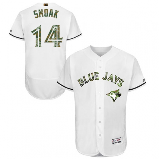 Men's Majestic Toronto Blue Jays #14 Justin Smoak Authentic White 2016 Memorial Day Fashion Flex Base MLB Jersey - Ujersey