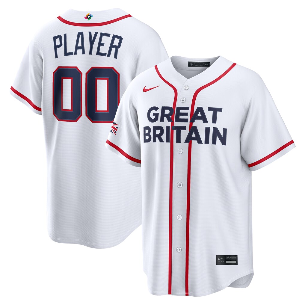 Men's Great Britain Baseball Nike White 2026 World Baseball Classic Home Pick-A-Player Jersey - U-jersey