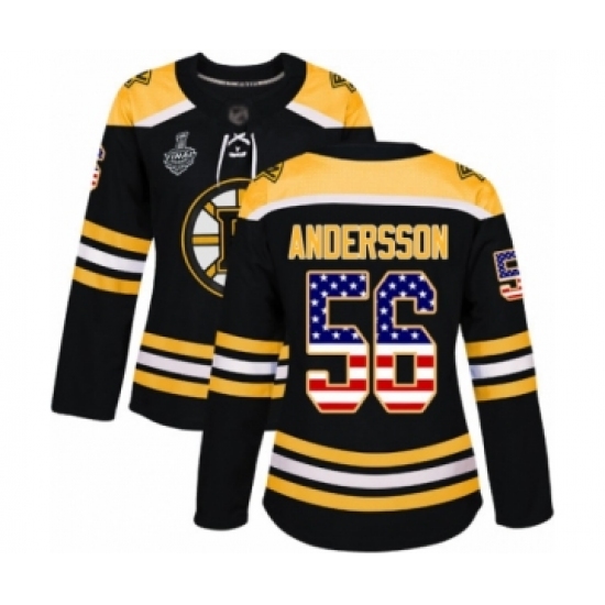 Women's Boston Bruins #56 Axel Andersson Authentic Black USA Flag Fashion 2019 Stanley Cup Final Bound Hockey Jersey - Ujersey