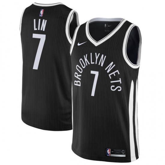 Men's Nike Brooklyn Nets #7 Jeremy Lin Authentic Black NBA Jersey - City Edition - Ujersey