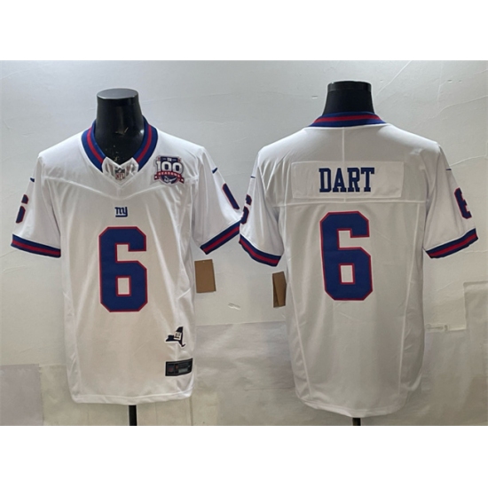 Men's New York Giants #6 Jaxson Dart White 2025 Draft F.U.S.E. 100th Season & State Vapor Limited Stitched Football Jersey - Ujersey