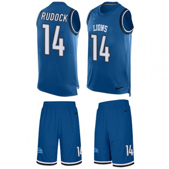 Men's Nike Detroit Lions #14 Jake Rudock Limited Light Blue Tank Top Suit NFL Jersey - Ujersey