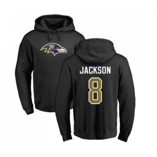 Football Baltimore Ravens #8 Lamar Jackson Black Name & Number Logo Pullover Hoodie - Ujersey