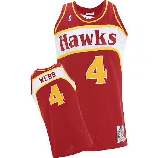 Men's Adidas Atlanta Hawks #4 Spud Webb Swingman Red Throwback NBA Jersey - Ujersey
