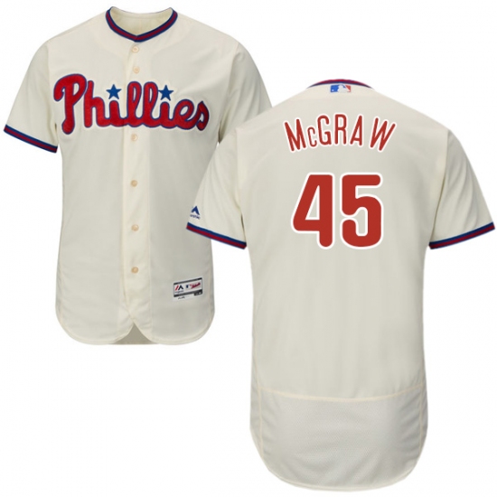 Men's Majestic Philadelphia Phillies #45 Tug McGraw Cream Alternate Flex Base Authentic Collection MLB Jersey - Ujersey