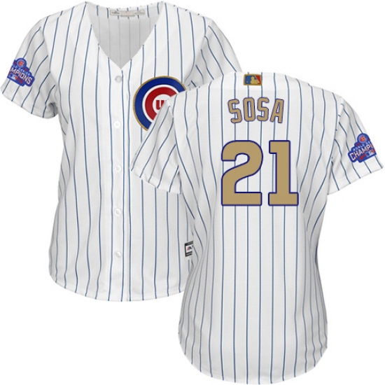 Women's Majestic Chicago Cubs #21 Sammy Sosa Authentic White 2017 Gold Program MLB Jersey - Ujersey