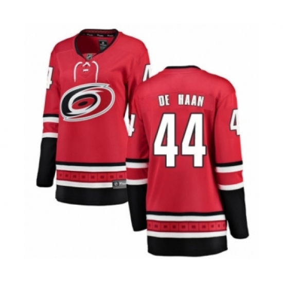 Women's Carolina Hurricanes #44 Calvin De Haan Authentic Red Home Fanatics Branded Breakaway NHL Jersey - Ujersey