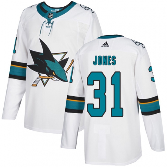 Men's Adidas San Jose Sharks #31 Martin Jones White Road Authentic Stitched NHL Jersey - Ujersey