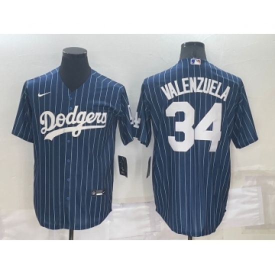 Men's Los Angeles Dodgers #34 Fernando Valenzuela Navy Blue Pinstripe Stitched MLB Cool Base Nike Jersey - Ujersey